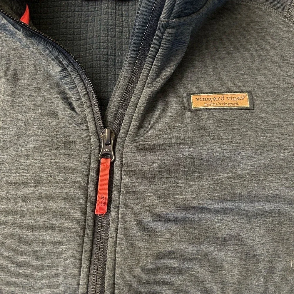 VINEYARD VINES Girls Full Zip Grid‎ Fleece Sz Large (14) Navy w Pink Accents